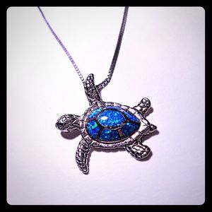Silver And Blue Opal Seaturtle Necklace